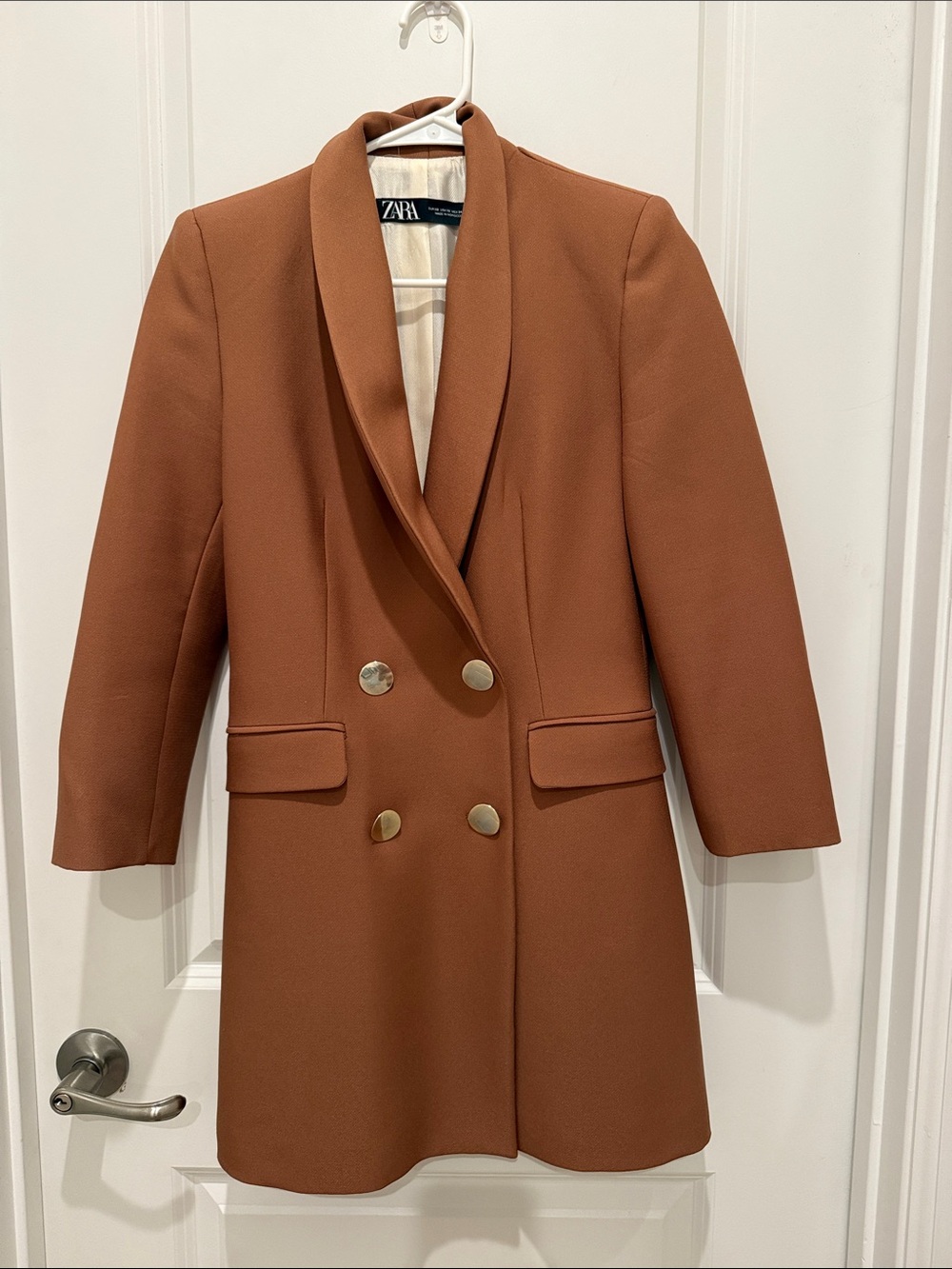 ZARA Double-Breasted Rust Brown Blazer Coat